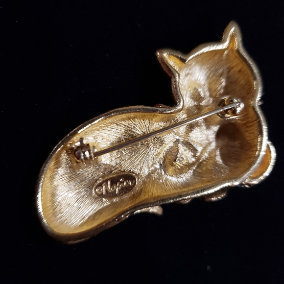Napier Enamel Rhinestone Cat Brooch - Picture 2 of 2